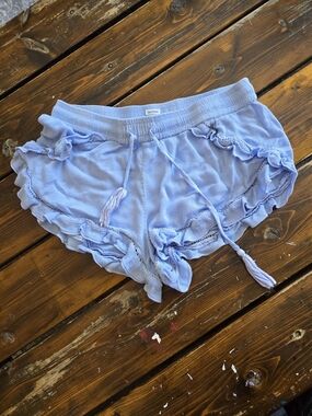 Patrons Of Peace Light Blue Ruffle Hem Women’s Lounge Shorts